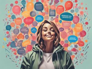 A person in a green jacket and white shirt smiles, surrounded by colorful speech bubbles with various messages and doodles. The background is lively, featuring orange, pink, and red tones, conveying a sense of creativity and positivity. - Ketamine